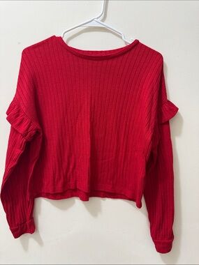 Old Navy Red Ribbed Ruffle-Sleeve Kids Sweatshirt